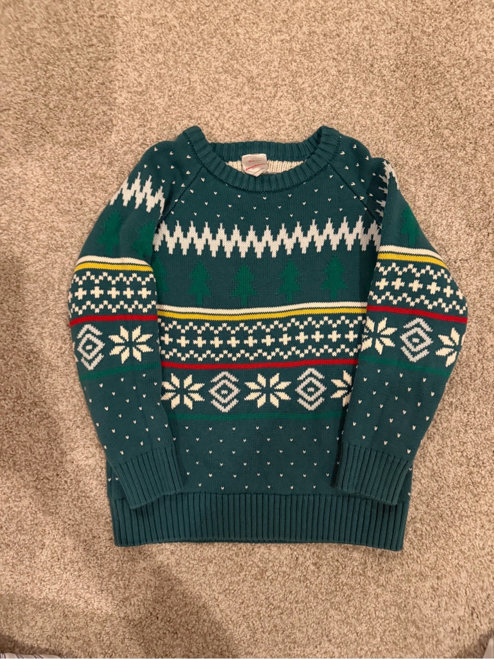 Hanna Andersson Teal Fair Isle Knit Sweater with Holiday Motif